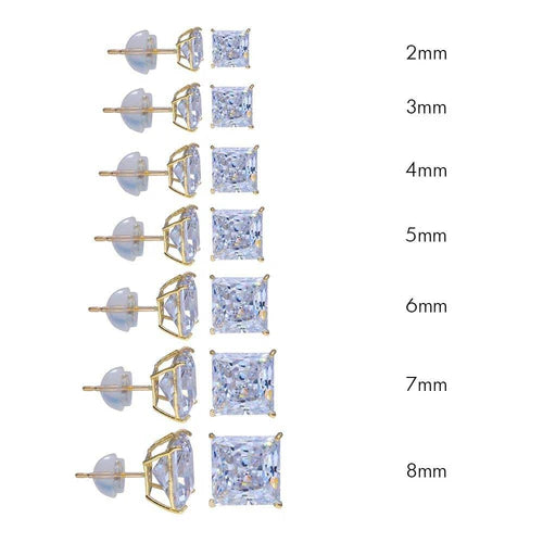14 Karat Yellow Gold Square Silicone Backing CZ Stud Earring