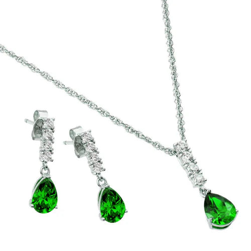 925 Sterling Silver Rhodium Plated Teardrop CZ Dangling Matching Set