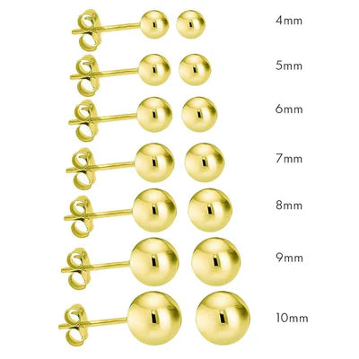 925 Sterling Silver Gold Plated Bead Stud Earrings