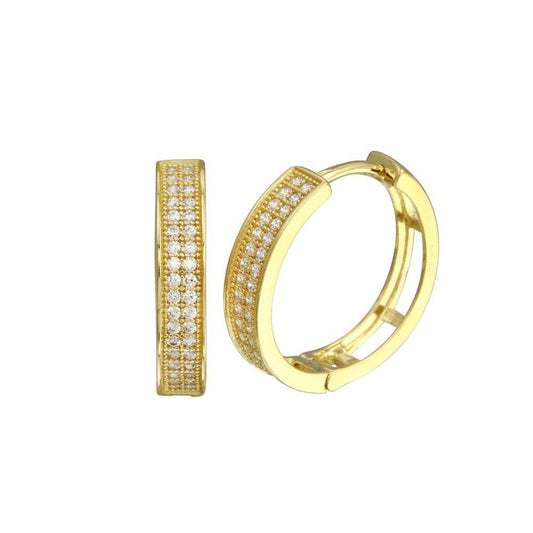 925 Sterling Silver Gold Plated Round Micro Pave CZ Hoop Earring 18mm