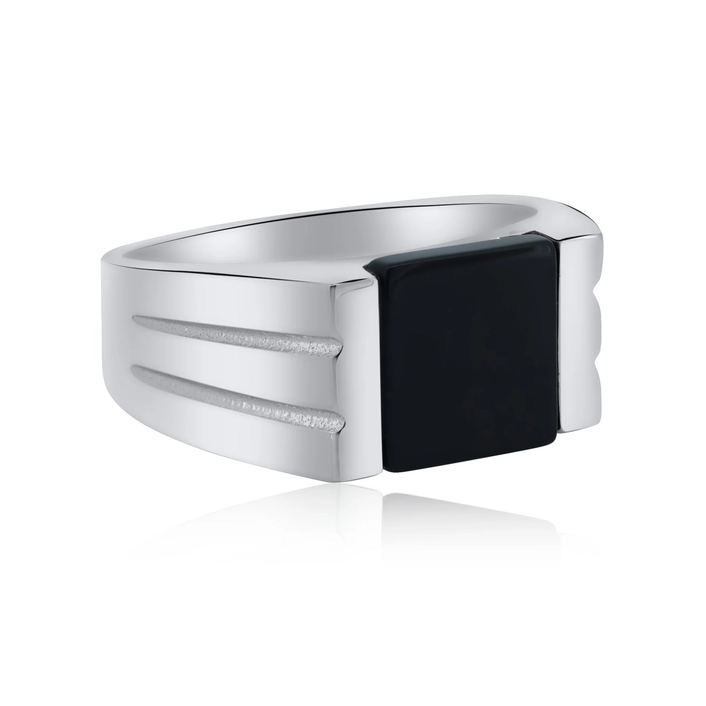925 Sterling Silver Men's Sterling  Rhodium Square Black Onyx Ring