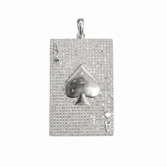 925 Sterling Silver Rhodium Plated Ace of Spade Clear CZ Pendant