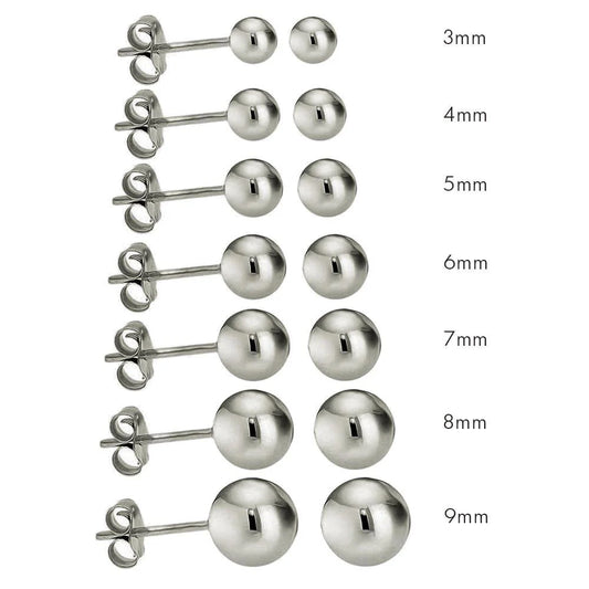 925 Sterling Silver Rhodium Plated Bead Stud Earrings