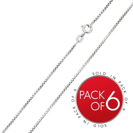925 Sterling Silver Rhodium Plated Box Round Diamond Cut 024 Chain 1.2mm (Pk of 6)