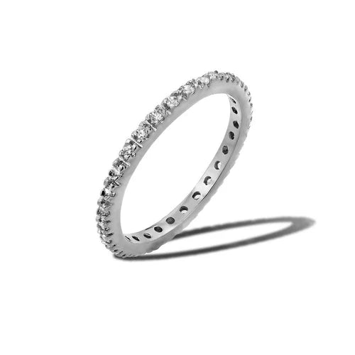 925 Sterling Silver Rhodium Plated Birthstone Inlay Eternity Ring April