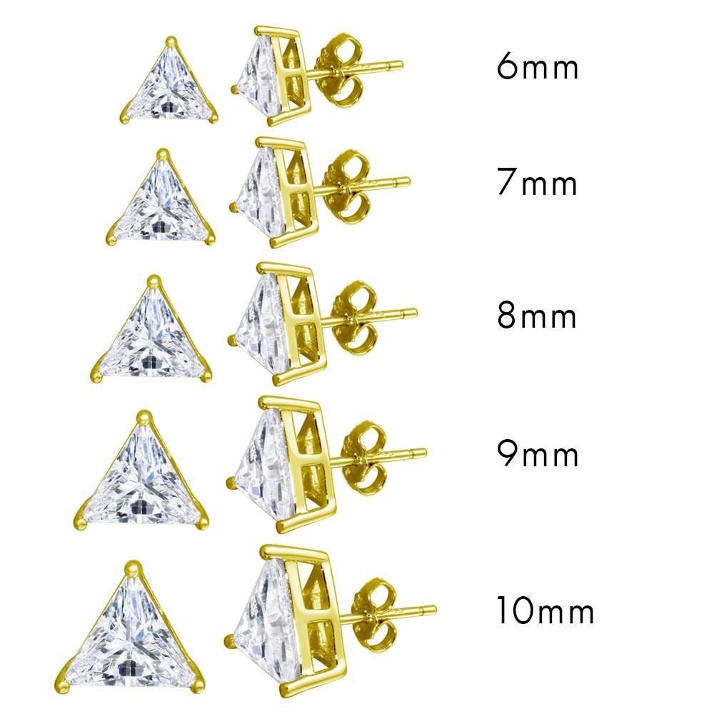 925 Sterling Silver Gold Plated CZ Triangle Shape Stud Earring