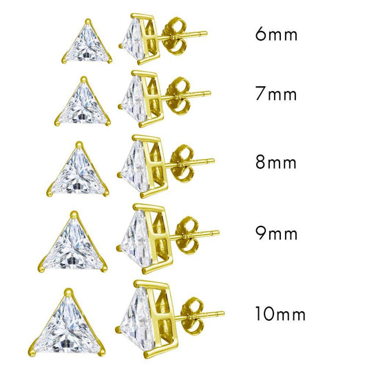 925 Sterling Silver Gold Plated CZ Triangle Shape Stud Earring