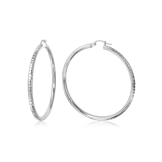 Silver Diamond Cut Hoop Earrings 2mm Wide
