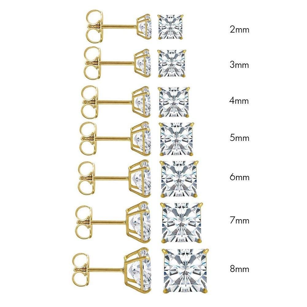 14 Karat Yellow Gold Push Backing Square Stud Earring