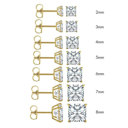 14 Karat Yellow Gold Push Backing Square Stud Earring