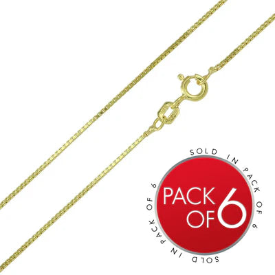 925 Sterling Silver Gold Plated Box Chains 0.8mm (Pk of 6)