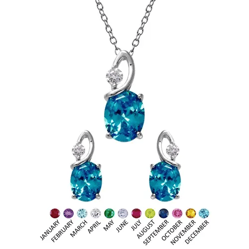 925 Sterling Silver Rhodium Plated Twisted Oval Birthstone Set