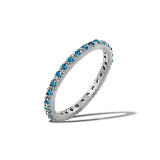 925 Sterling Silver Rhodium Plated Plated Birthstone Inlay Eternity Ring December