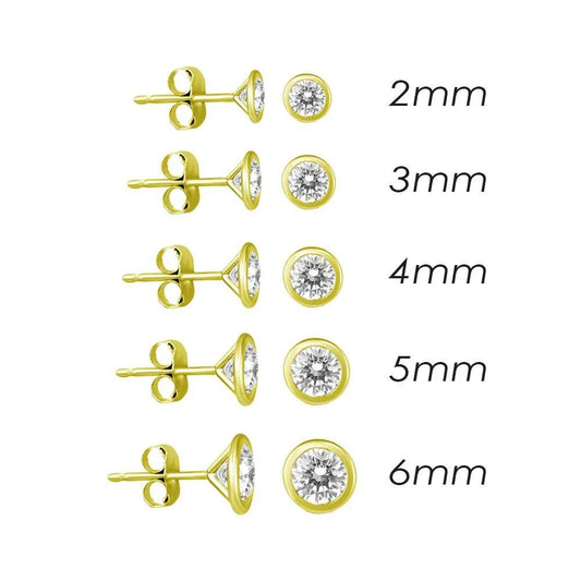 14 Karat Yellow Gold Push Back Bezel Round CZ Stud Earring