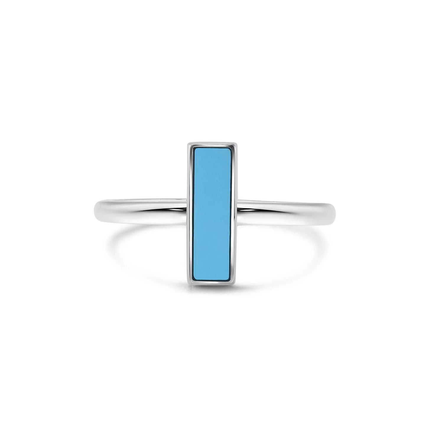 925 Sterling Silver Rhodium Plated Turquoise Stone Bar Ring