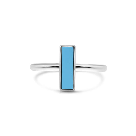 925 Sterling Silver Rhodium Plated Turquoise Stone Bar Ring