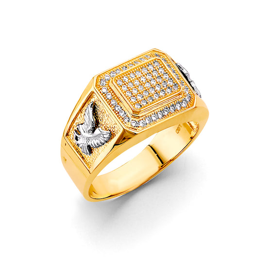 14K Two-Tone Gold Men’s Dove Design Ring with Cubic Zirconia