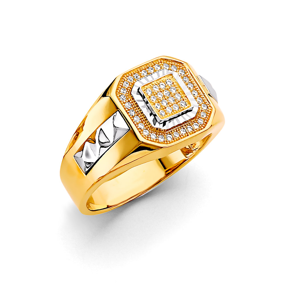 14K Two-Tone Gold Men’s Geometric Design Ring with Cubic Zirconia