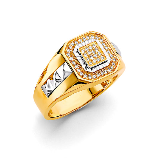 14K Two-Tone Gold Men’s Geometric Design Ring with Cubic Zirconia