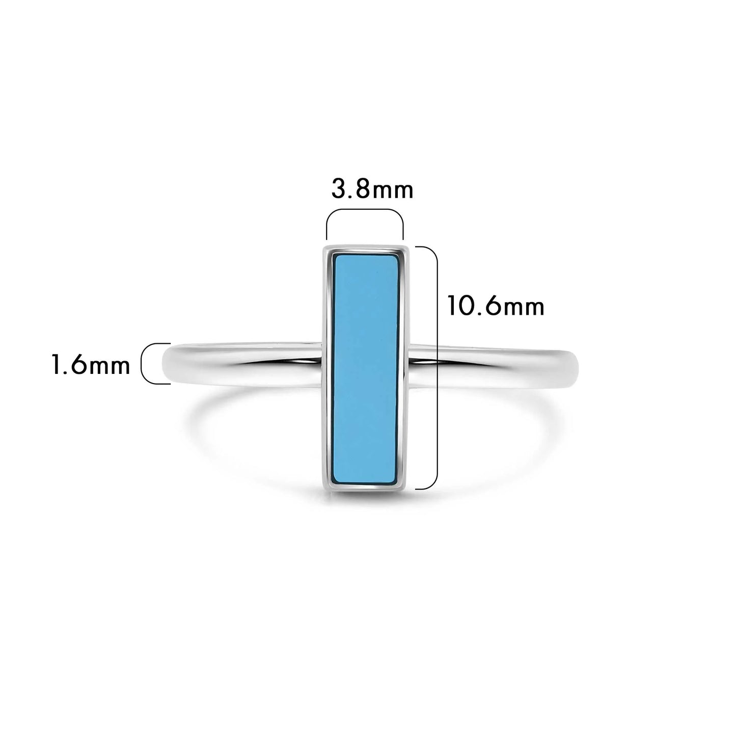 925 Sterling Silver Rhodium Plated Turquoise Stone Bar Ring
