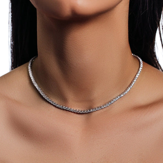 925 Sterling Silver Rhodium Plated Moissanite Stone 3mm Tennis Necklace