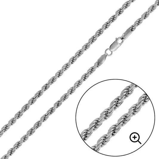 925 Sterling Silver Rhodium Plated Rope 070 Chain 3.4mm