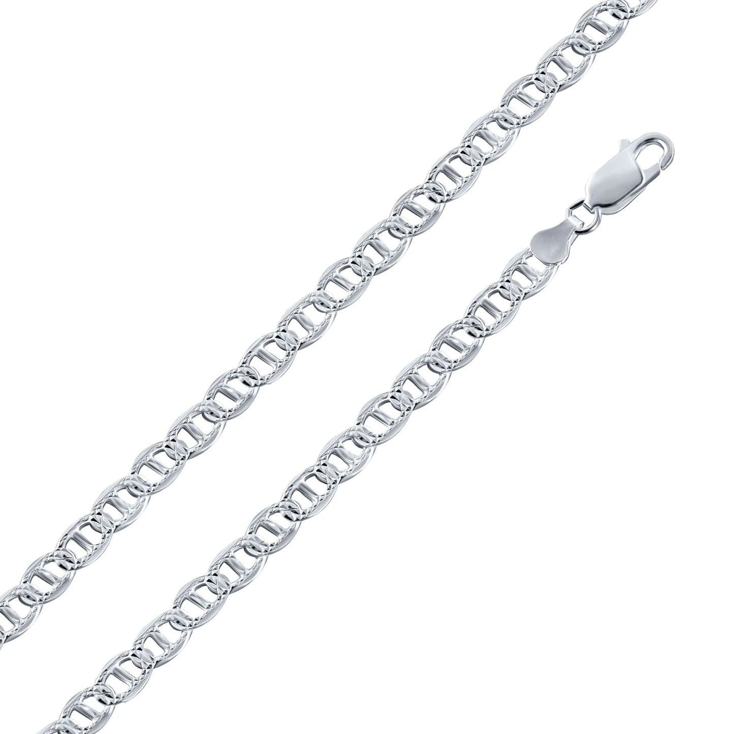 925 Sterling Silver Flat Marina 1 Sided 180 Diamond Cut 7.5mm Chain or Bracelet
