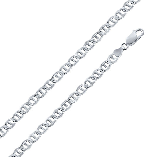 925 Sterling Silver Flat Marina 1 Sided 180 Diamond Cut 7.5mm Chain or Bracelet