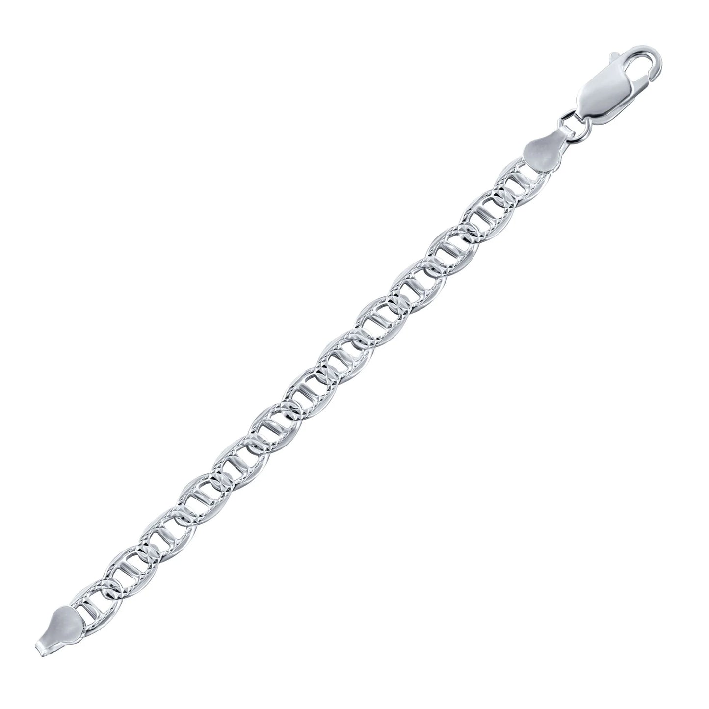 925 Sterling Silver Flat Marina 1 Sided 180 Diamond Cut 7.5mm Chain or Bracelet