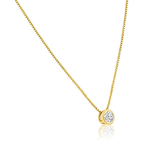 925 Sterling Silver Gold Plated Round Solitaire Necklace