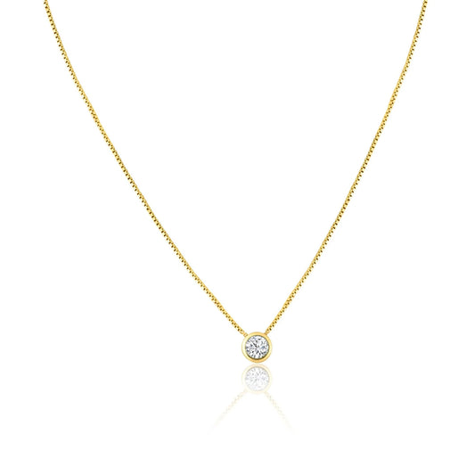 925 Sterling Silver Gold Plated Round Solitaire Necklace
