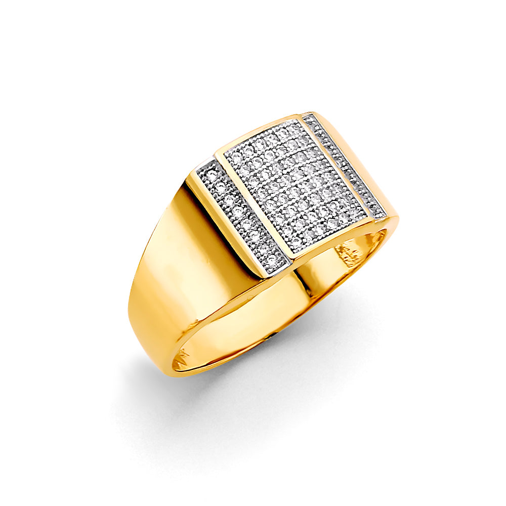 14K Two-Tone Gold Men’s Rectangular Pave Design Ring with Cubic Zirconia
