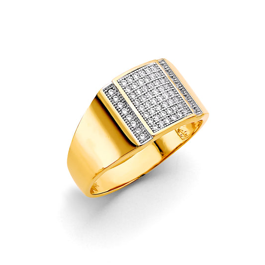 14K Two-Tone Gold Men’s Rectangular Pave Design Ring with Cubic Zirconia