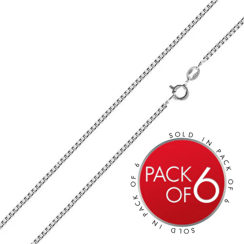 925 Sterling Silver Rhodium Plated Box 015 Chains 0.8mm (Pk of 6)