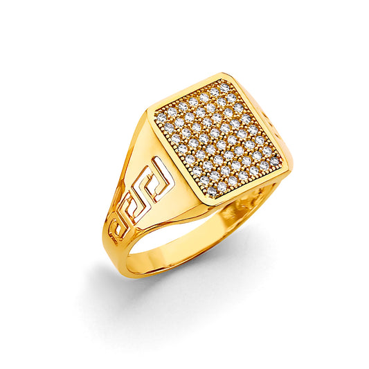 14K Yellow Gold Men’s Square Pave Design Ring with Cubic Zirconia