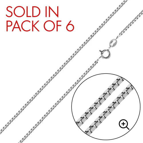 925 Sterling Silver Rhodium Plated Box 015 Chains 0.8mm (Pk of 6)