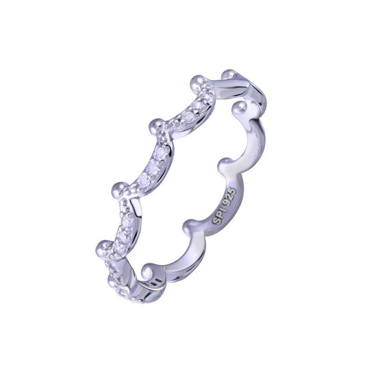 925 Sterling Silver Rhodium Plated Half Eternity Crown Clear CZ Ring