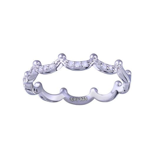 925 Sterling Silver Rhodium Plated Half Eternity Crown Clear CZ Ring