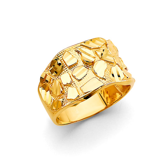 14K Yellow Gold Men’s Medium Flat Nugget Design Ring