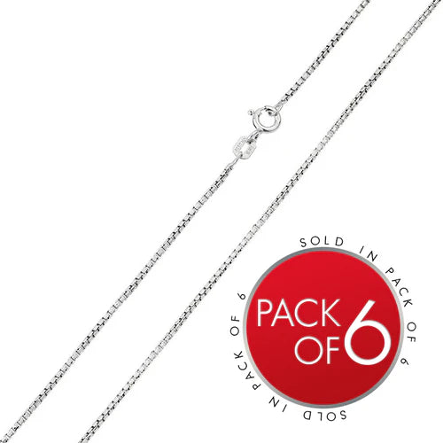 925 Sterling Silver Rhodium Plated Box Round Diamond Cut 019 Chain 1mm (Pk of 6)