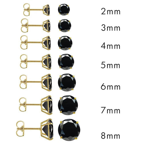 14 Karat Yellow Gold Push Backing Black CZ Round Stud Earring