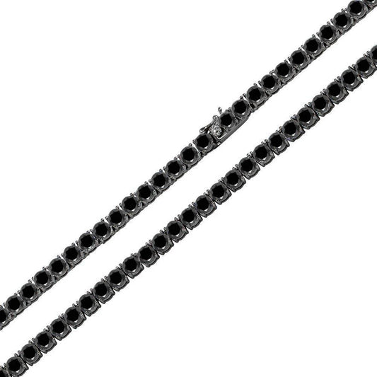 925 Sterling Silver Blk Rhodium Plated Round Blk CZ Tennis Necklace 3mm