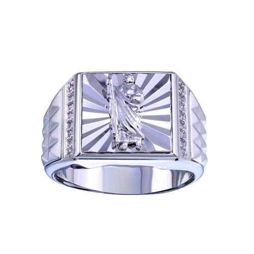 925 Sterling Silver Rhodium Plated Saint Jude CZ Ring