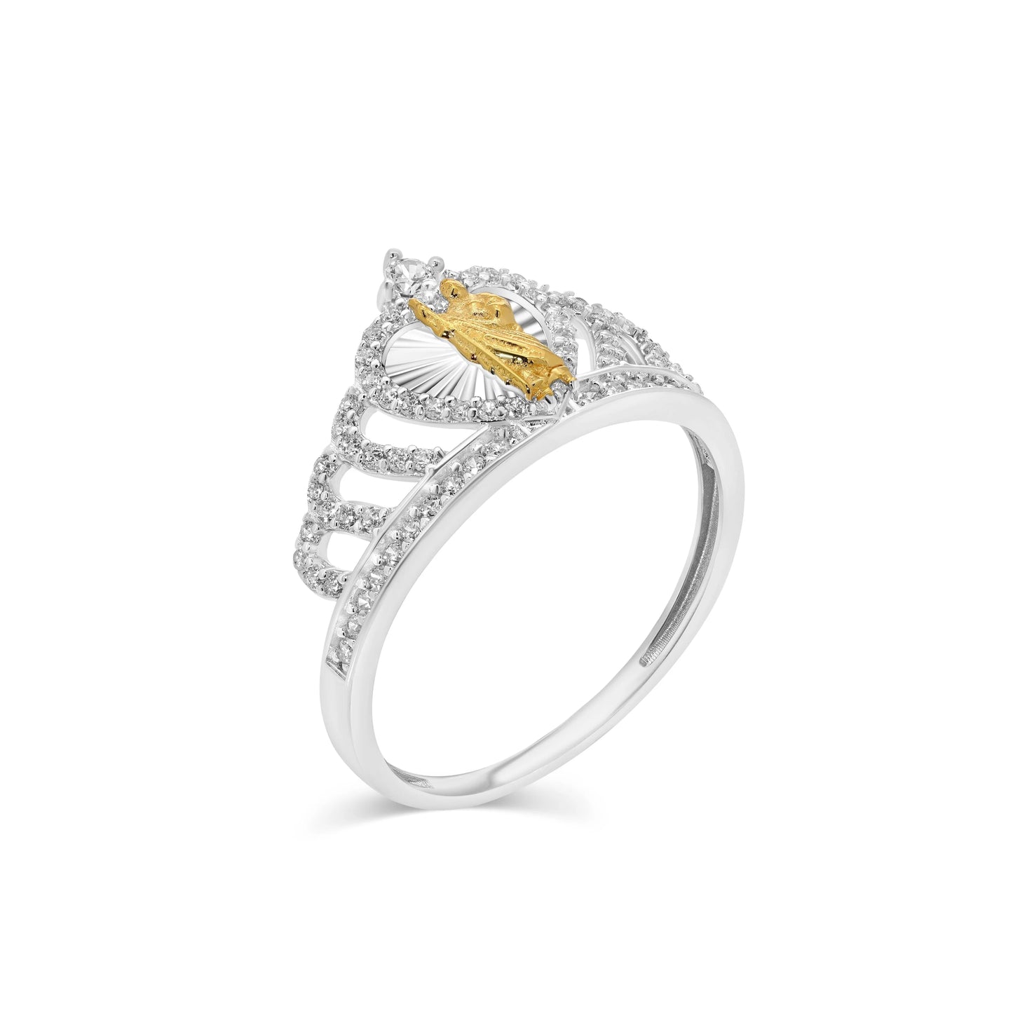 925 Sterling Silver Two-Tone Plated Saint Jude Crown Heart 18.4mm x 11.2mm Ring