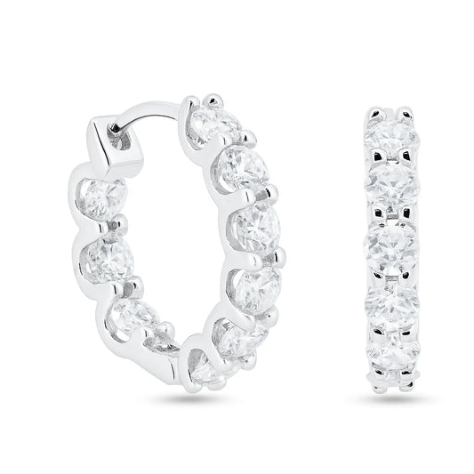 925 Sterling Silver Sterling Rhodium Plated Moissanite Stone Hoop Earrings 17.5mm
