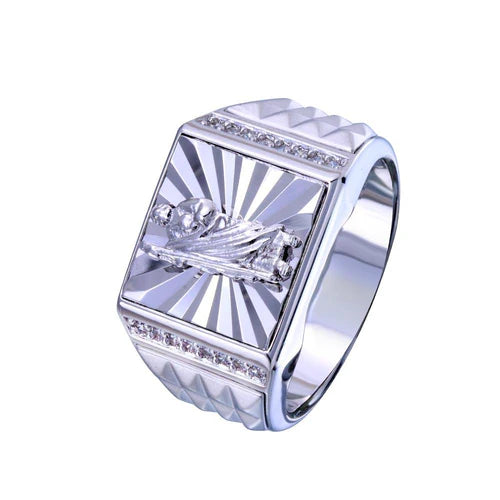 925 Sterling Silver Rhodium Plated Saint Jude CZ Ring