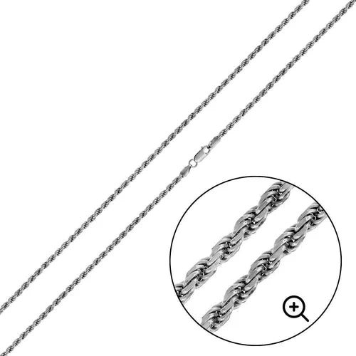925 Sterling Silver Rhodium Plated Rope 030 Chain 1.4mm