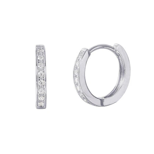 925 Sterling Silver Rhodium Plated CZ huggie hoop Earrings with CZ
