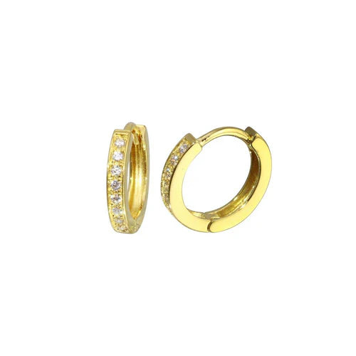 925 Sterling Silver Gold Plated Round CZ Hoop huggie hoop Earring 12mm