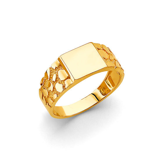 14K Yellow Gold Men’s Nugget Signet Ring with Personalized Options